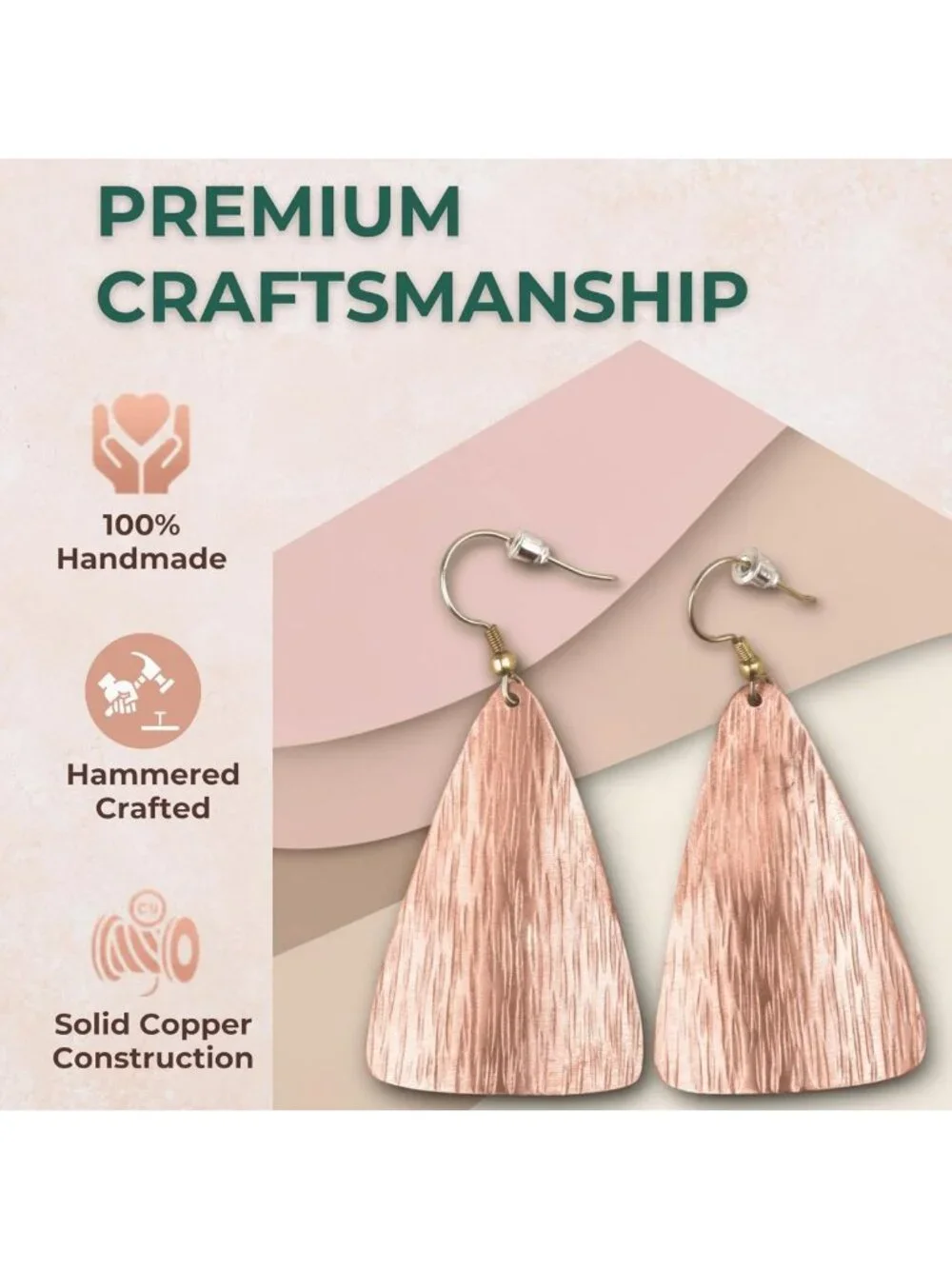 Rustic Hammered Copper Teardrop Dangle Earrings - Bohemian Vintage Style Jewelry